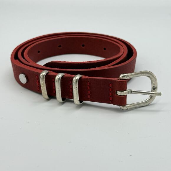 Rag & Bone RED Leather Jet Skinny Belt Logo SIZE SMALL (31-35") Womens England - Picture 3 of 9
